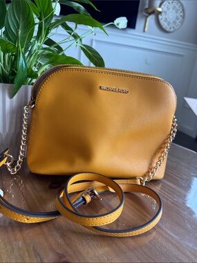 Michael Kors Yellow Saffiano Leather Crossbody with Gold Chain